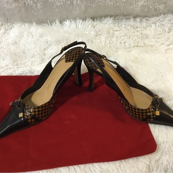 Louis Vuitton Black and Brown Checkered Heels - Picture 3 of 15